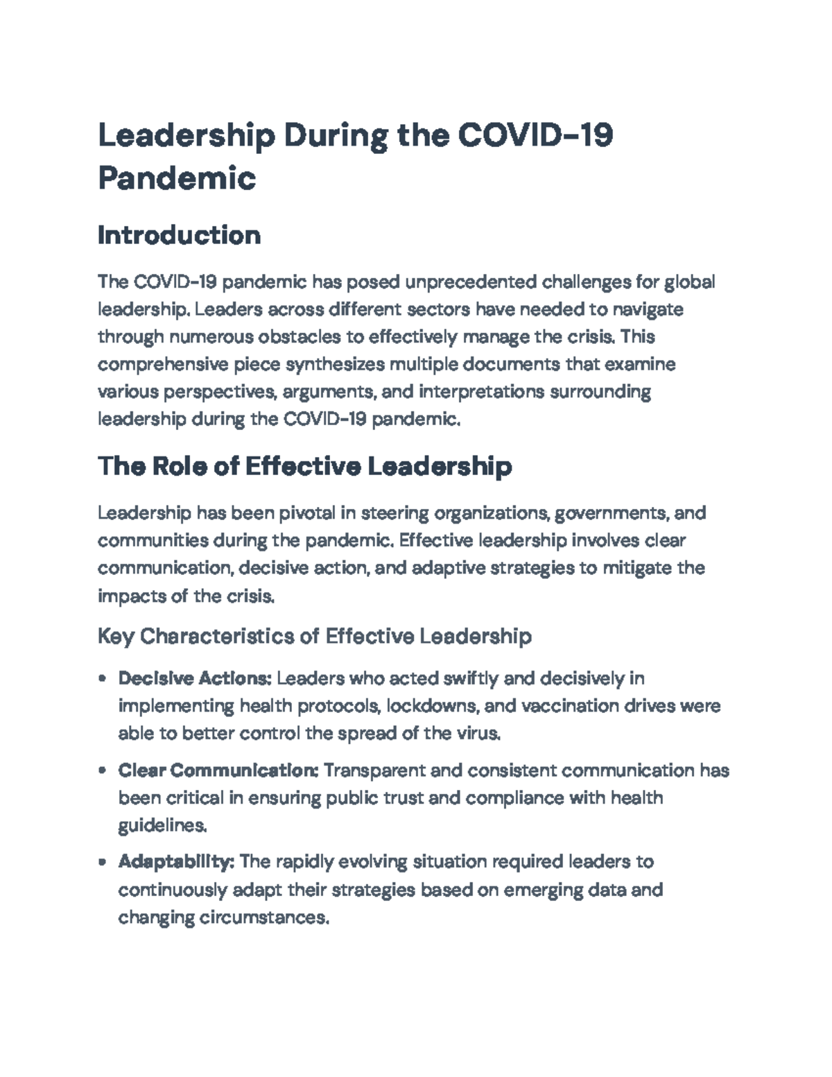 Leadership Strategies During the COVID-19 Pandemic: Insights ...