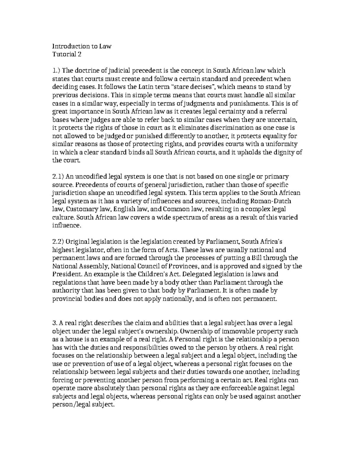 Law 101: Tutorial 2 Discussion on Judicial Precedent and Legislation ...