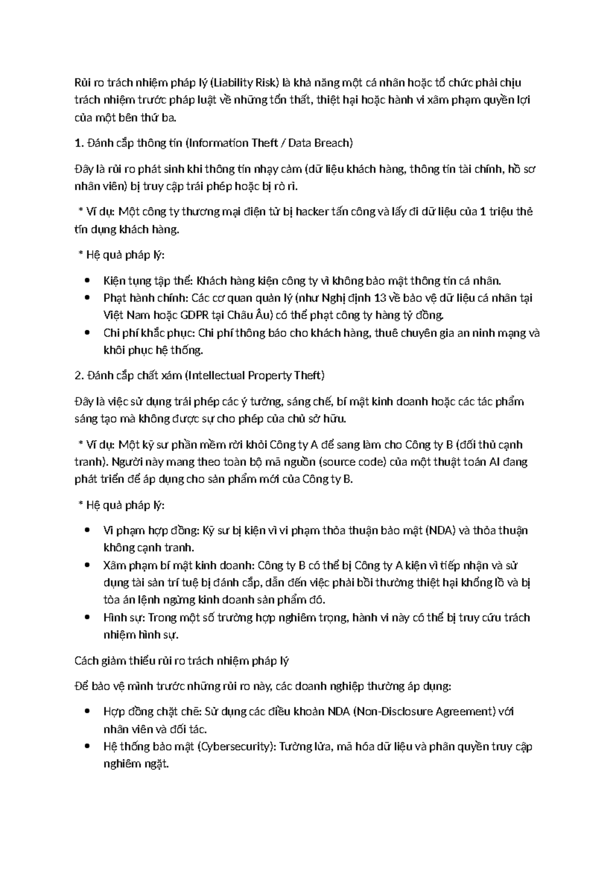 Rủi ro trách nhiệm pháp lý trong bảo mật thông tin (B2300099) - Studocu