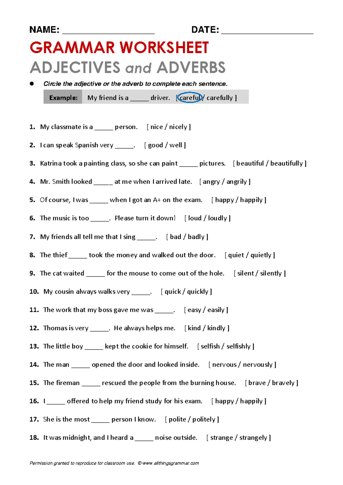 Grammar Worksheet: Adjectives and Adverbs Exercises - Studocu