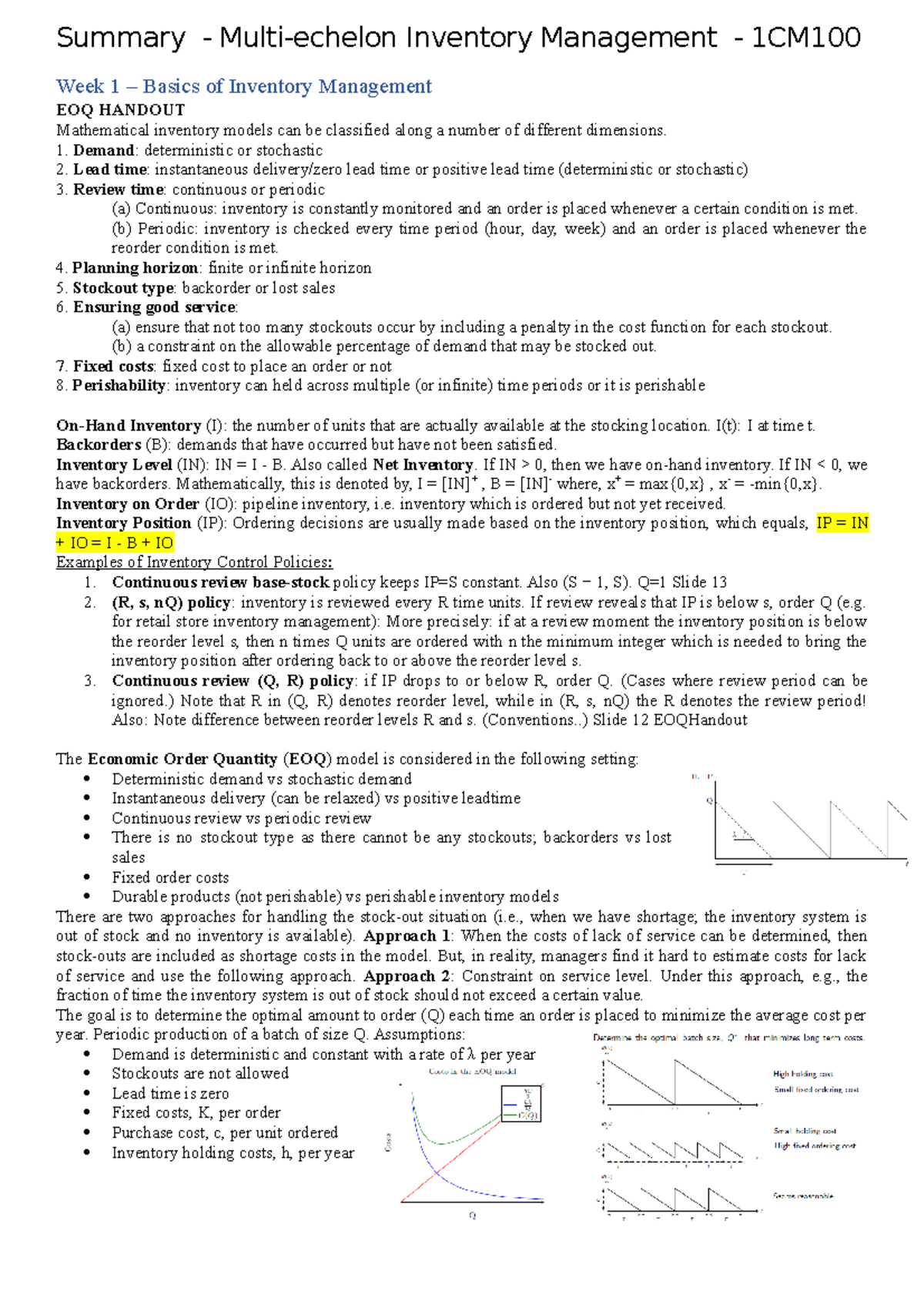 Multi-echelon Inventory Management Summary - 1CM100 - Studeersnel