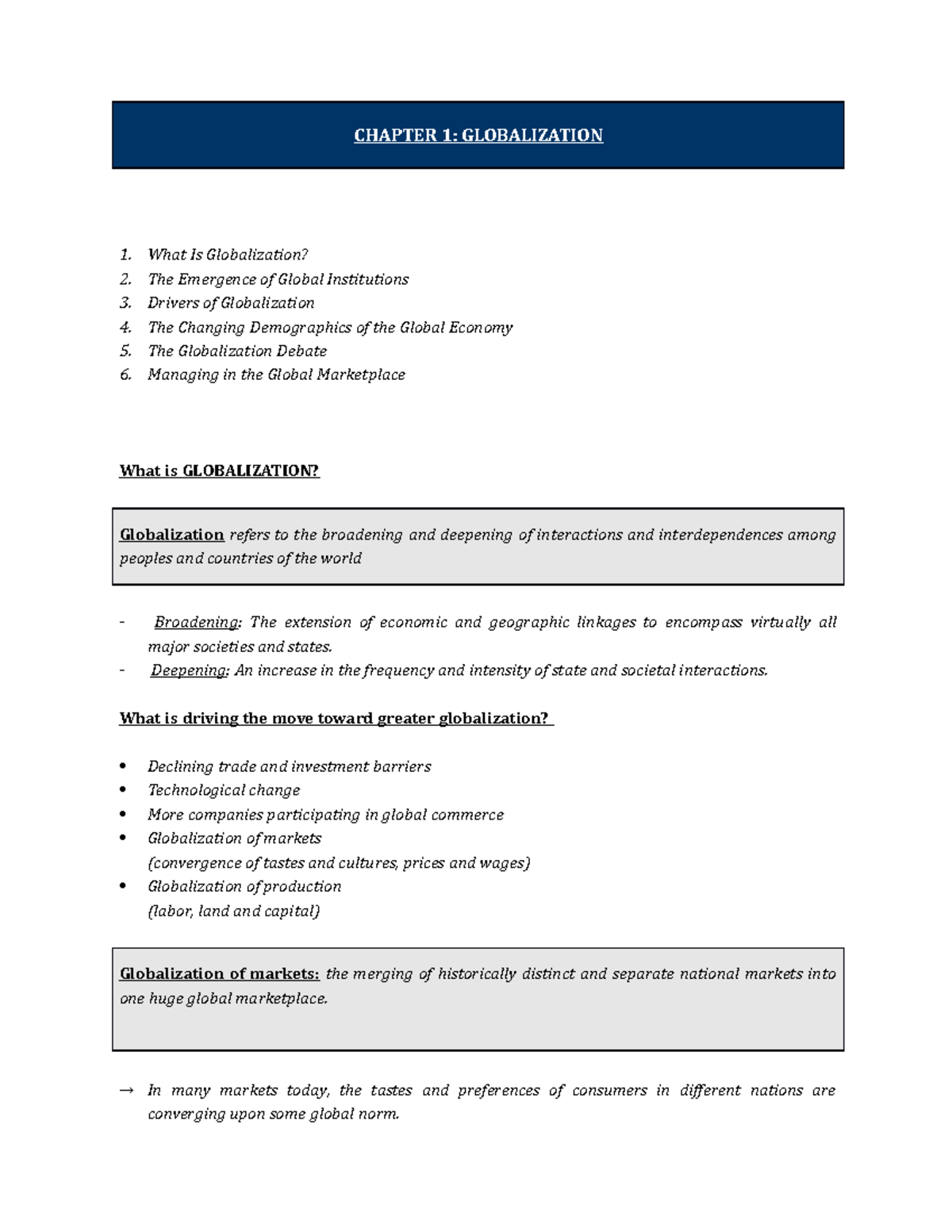 Chapter 1 - Summary International Business - CHAPTER 1: GLOBALIZATION 1 ...