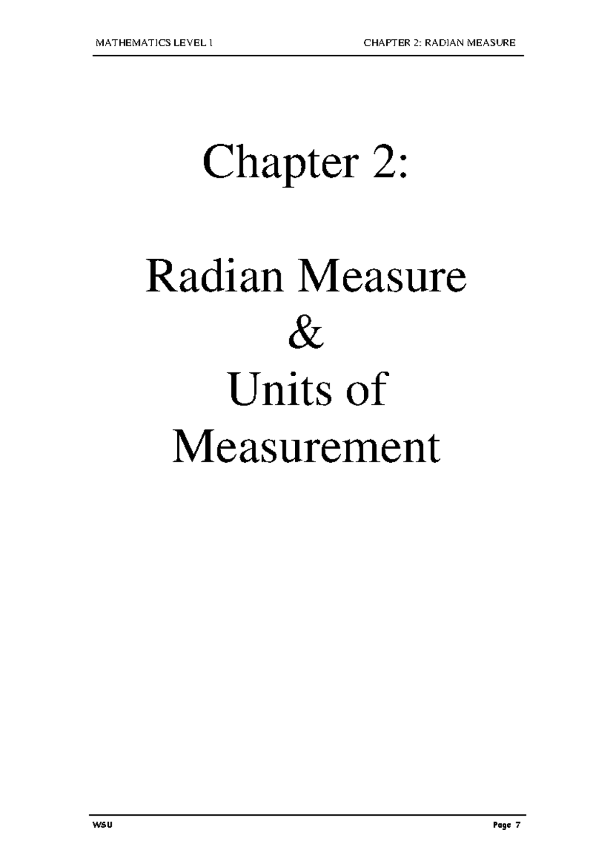 MATHEMATICS LEVEL 1 CHAPTER 2: RADIAN MEASURE NOTES - Studocu