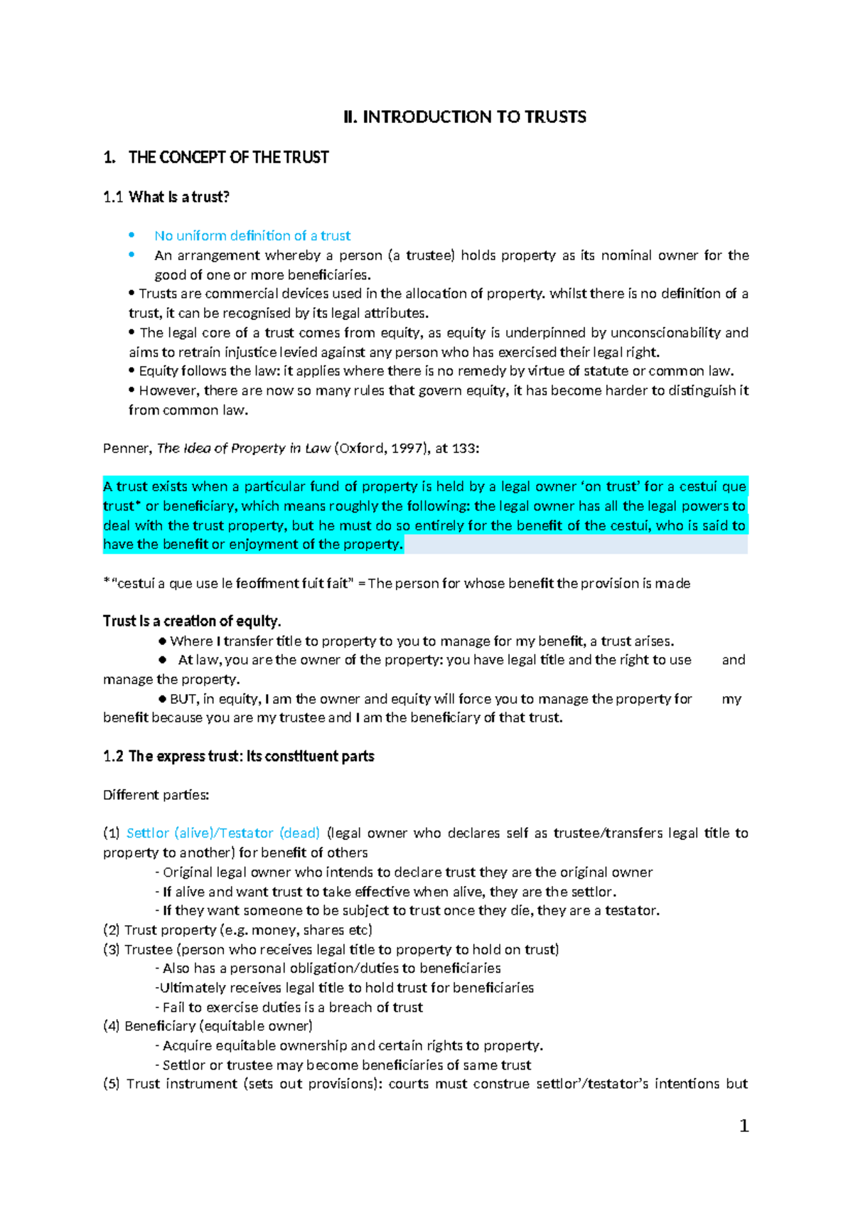 Introduction to Trusts: Key Concepts and Classifications - Studocu