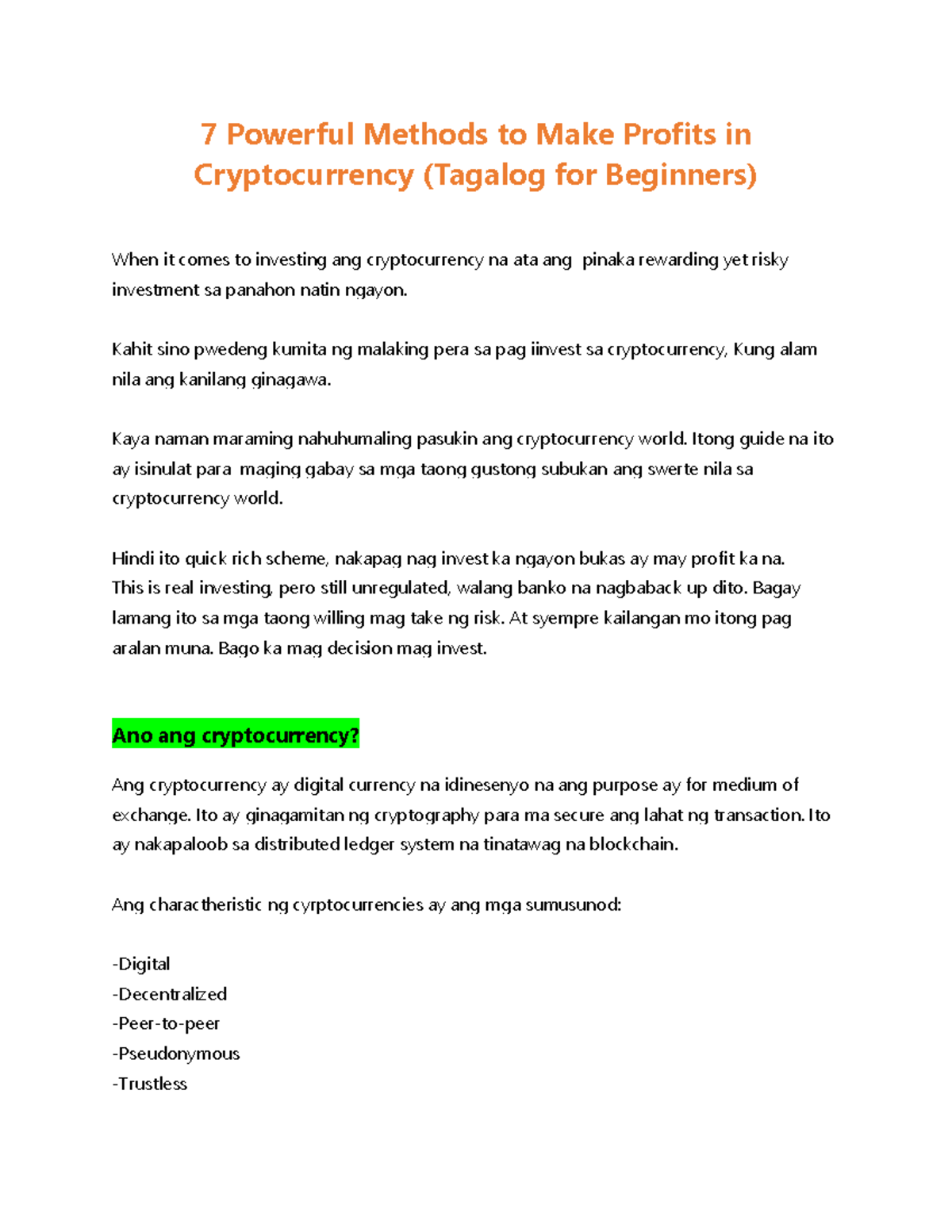 7 Power Strategies para Makapag Kita sa Cryptocurrency (Tagalog) - Studocu