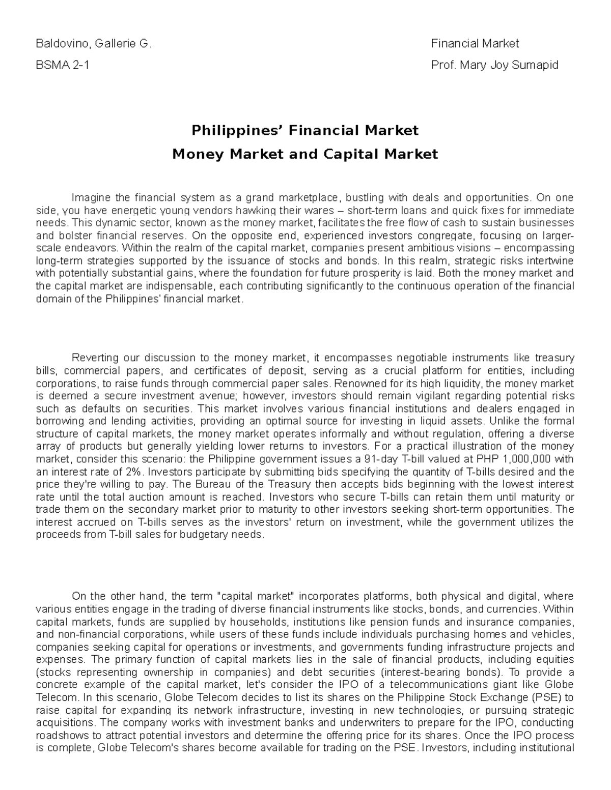 Financial Market Overview: Money & Capital Markets (BSMA) - Studocu