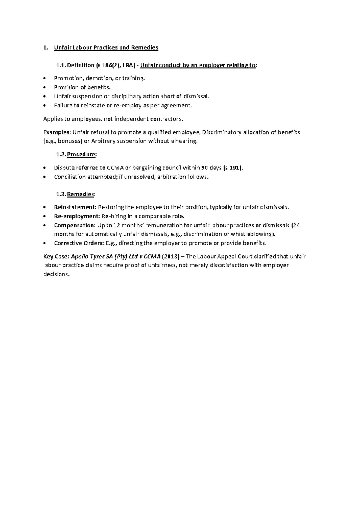Unfair Labour Practices & Remedies: Key Concepts & Procedures - Studocu