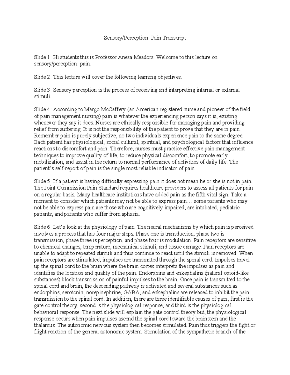 NURS 101: Comprehensive Pain Management Strategies - Lecture Notes ...