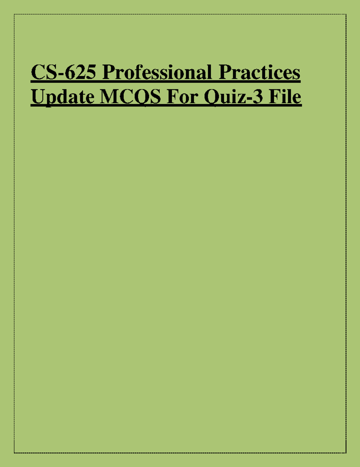 CS625 Quiz-3 Questions & Answers - Fall 2023 Practice - Studocu