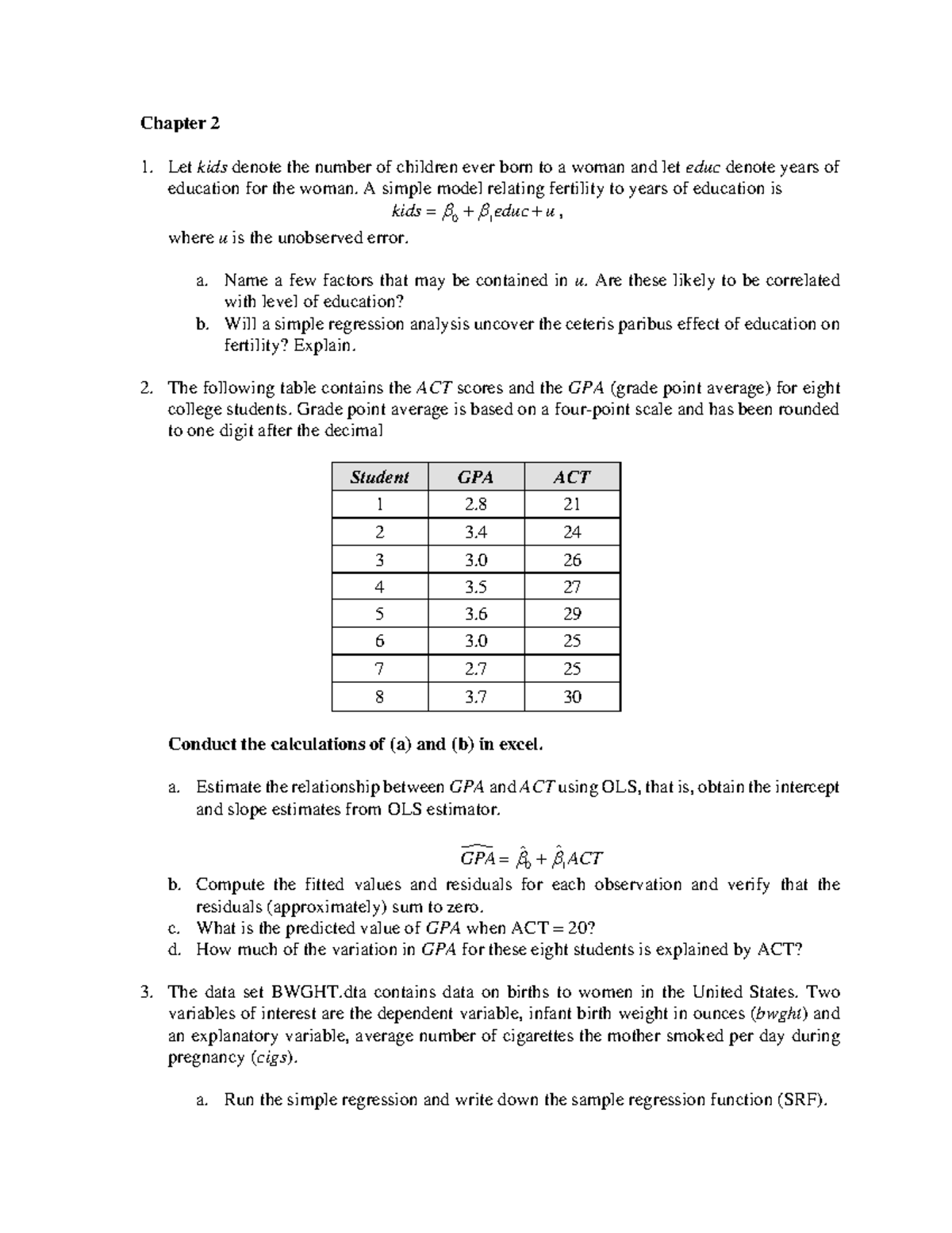 Chapter 2 Practice Problems: Regression Analysis and Interpretation ...