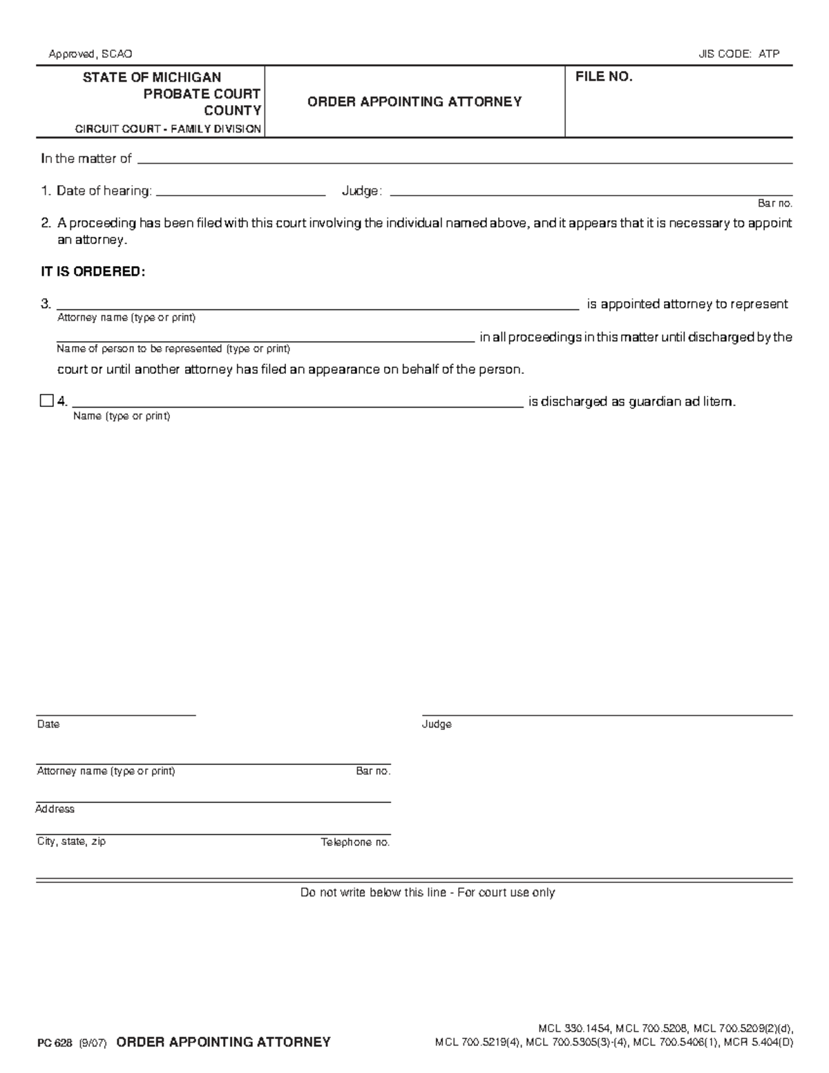 Probate Court Order: Appointment of Attorney (PC 628) - Studocu