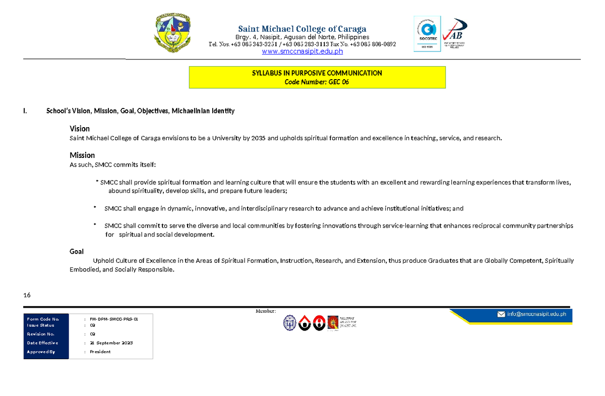 2024 GEC 06 Syllabus: Purposive Communication Overview - Studocu