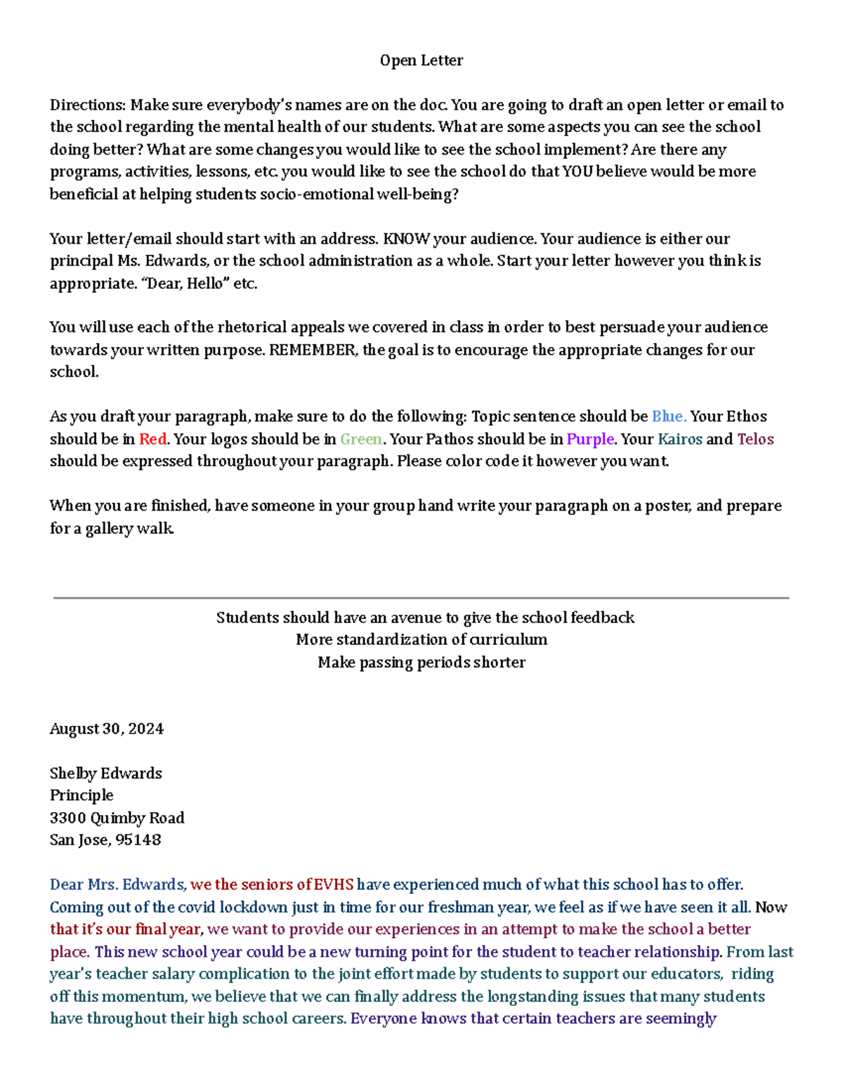 Rhetorical Appeals Open Letter - Open Letter Directions: Make sure ...