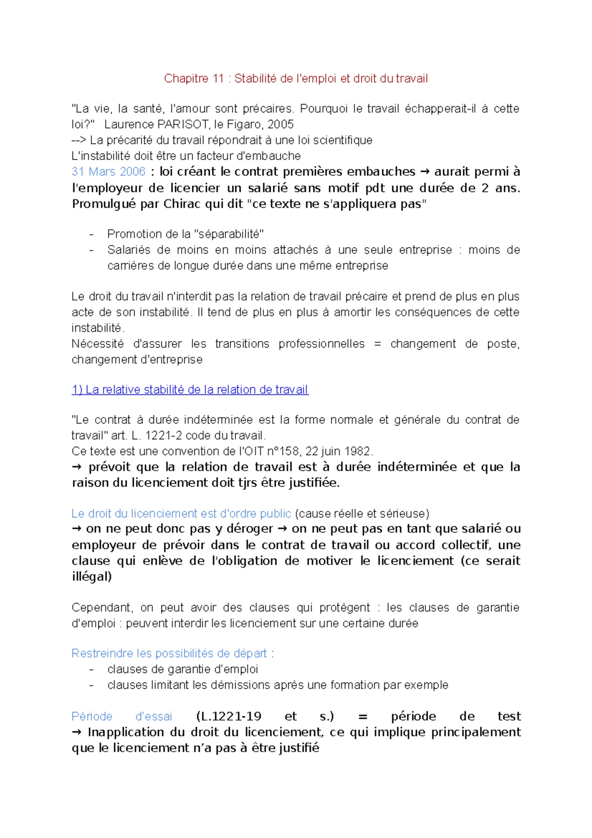 Cours de Droit du Travail : Concepts Fondamentaux et Évolutions - Studocu