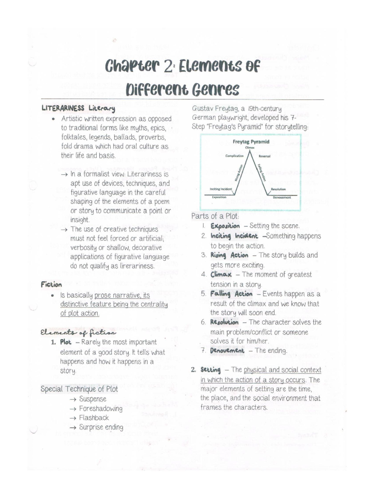 Chapter 2: Elements of Various Literary Genres - Studocu