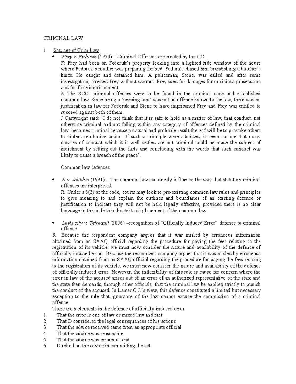 CRIMINAL LAW 1: Key Cases and Principles in Canadian Jurisprudence ...