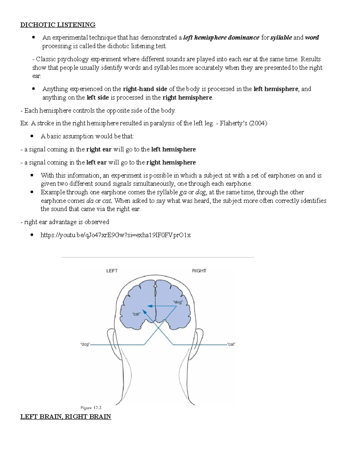 Dichotic Listening Test: Left vs. Right Hemisphere Processing - Studocu