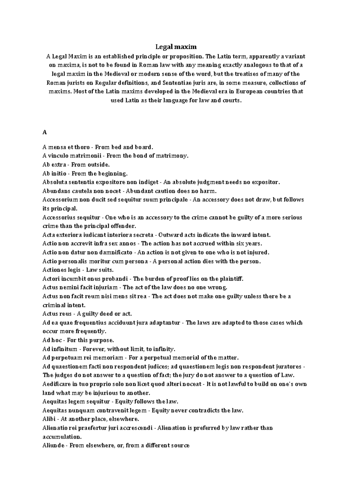 600 Legal Maxims: A Comprehensive Guide to Legal Principles - Studocu
