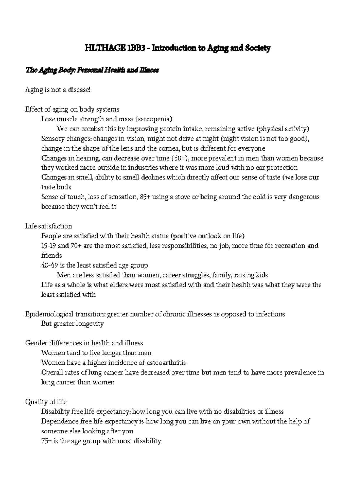 1BB3 Master Notes - Lecture 1 Summary on Aging as a Social Process ...