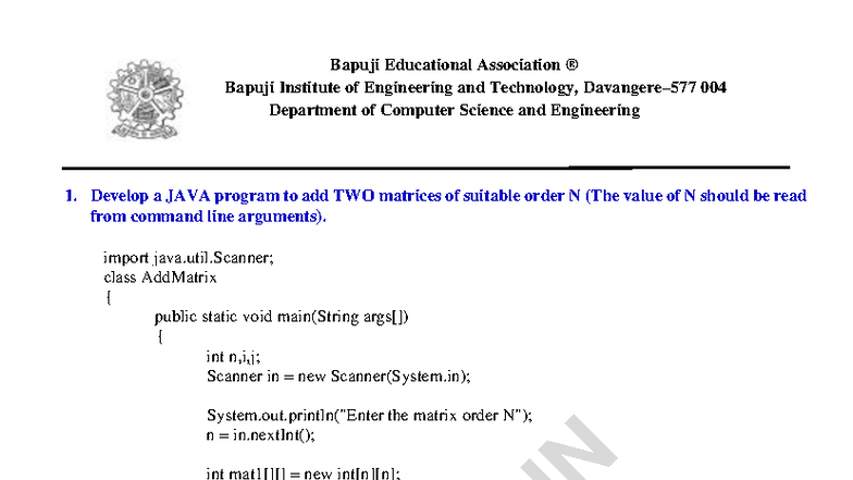 Java Lab Manual - CSE 004: Matrix Addition, Stack, and More - Studocu