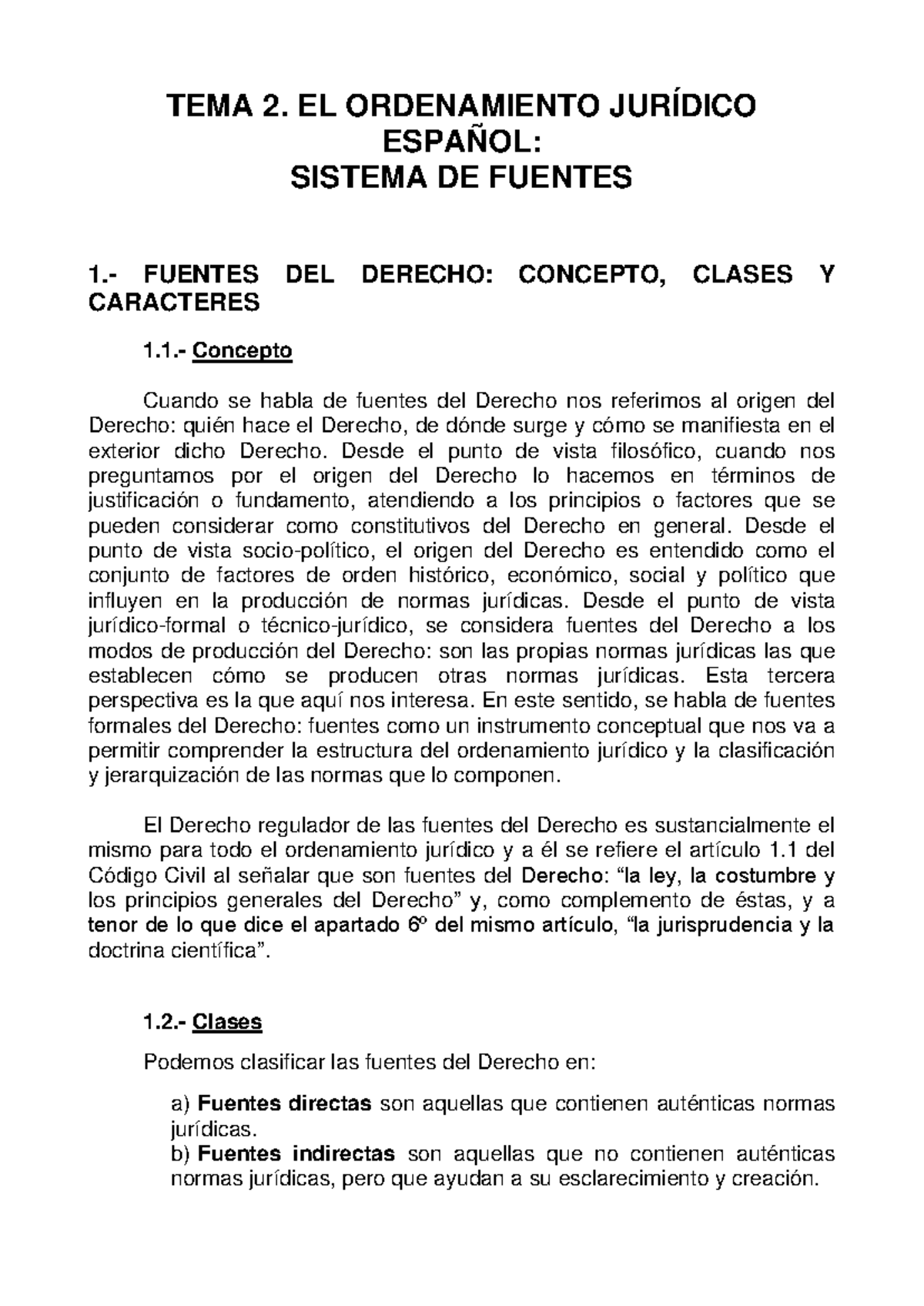 TEMA 2: Fuentes del Derecho en el Ordenamiento Jurídico Español - Studocu