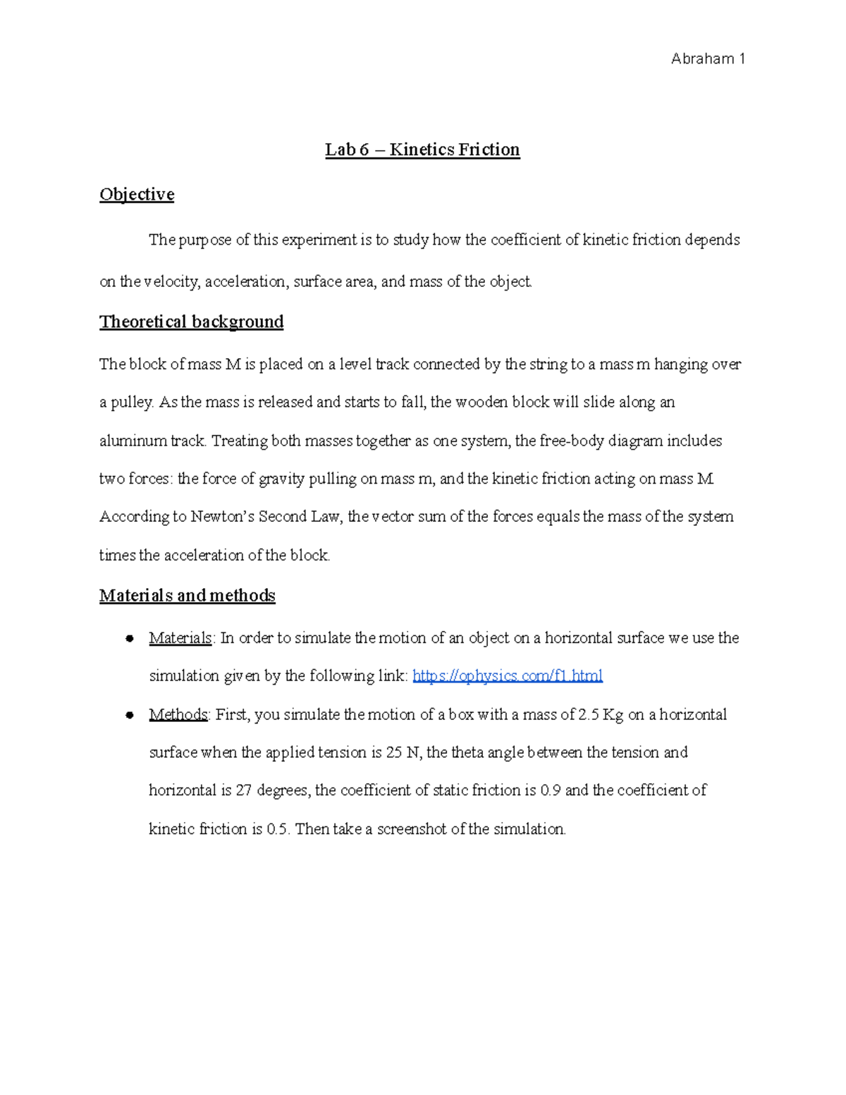 Physics Lab Report 6: Investigating Kinetic Friction Dynamics - Studocu