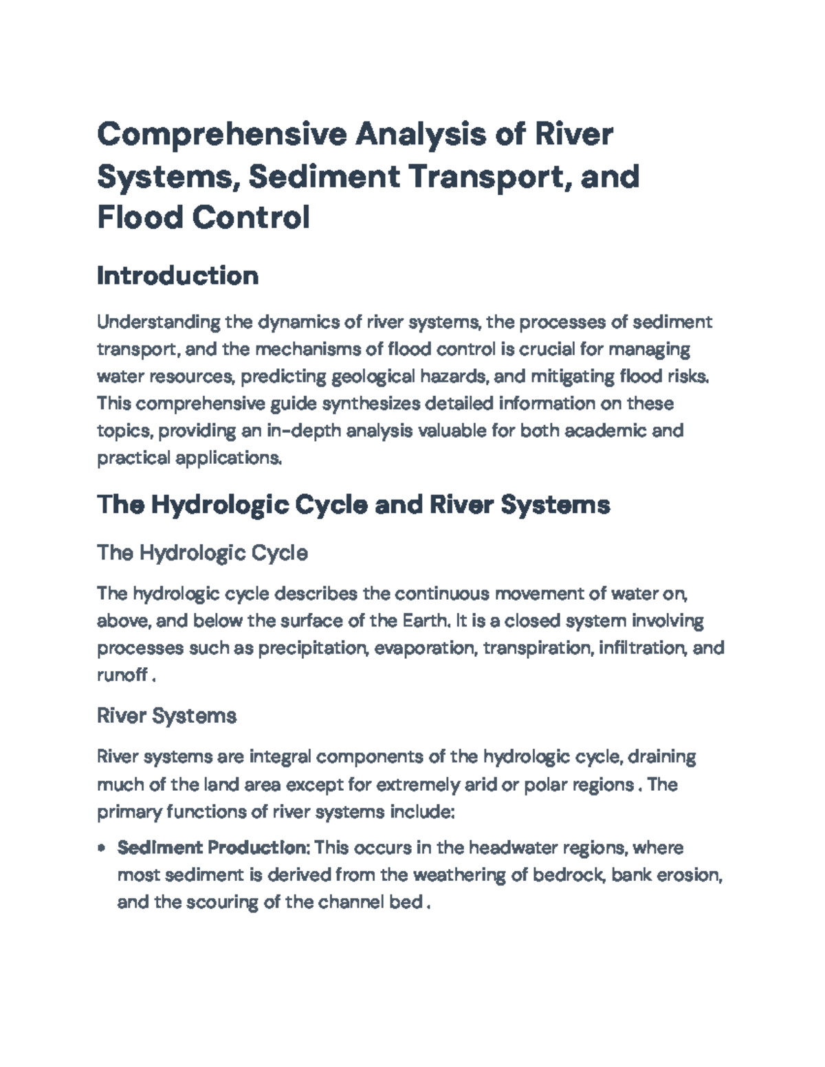 Comprehensive Study of River Systems, Sediment Transport & Flood ...