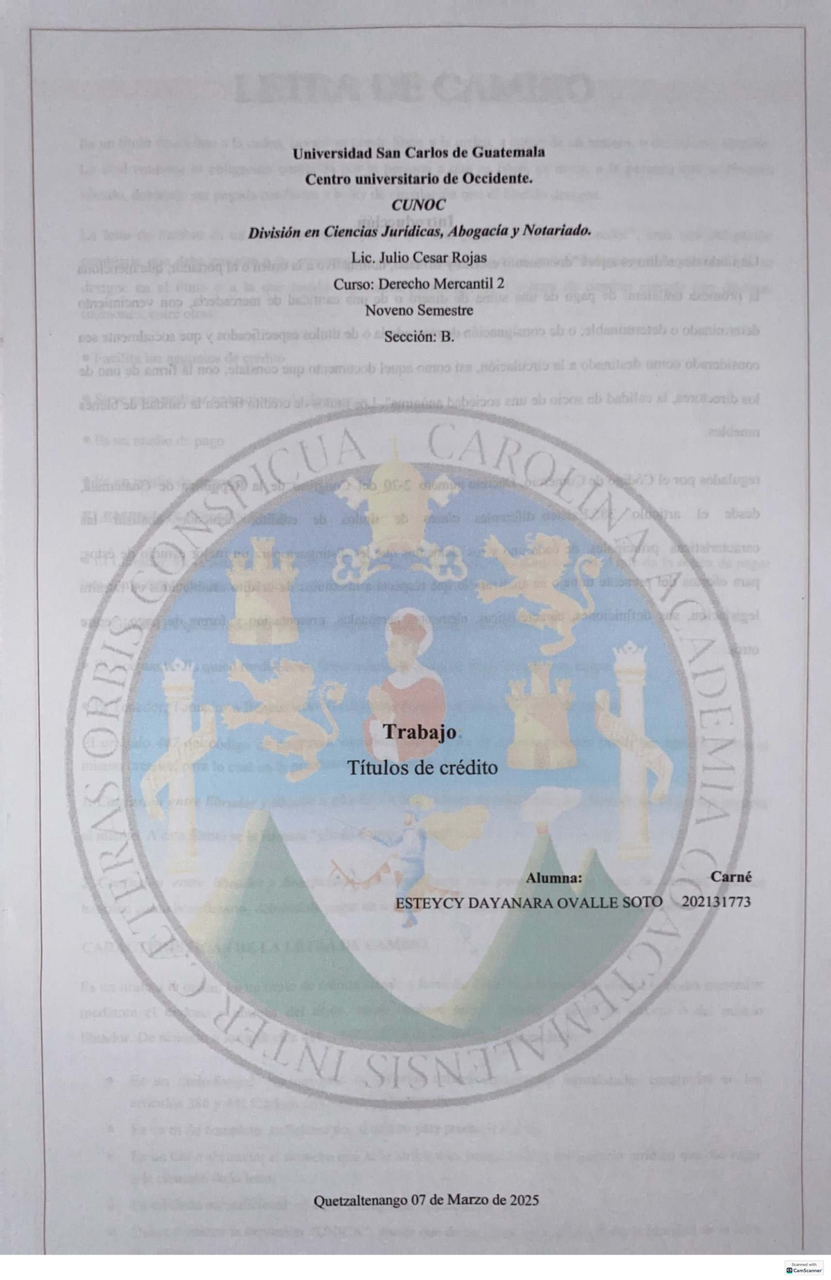 Trabajo de Derecho Mercantil II: Títulos de Crédito por Esteycy Ovalle - Document Preview