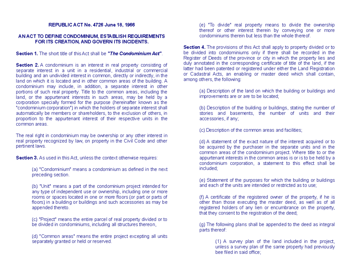 Condominium LAW - Lecture notes 1-10 - Law - ANTEO - Studocu