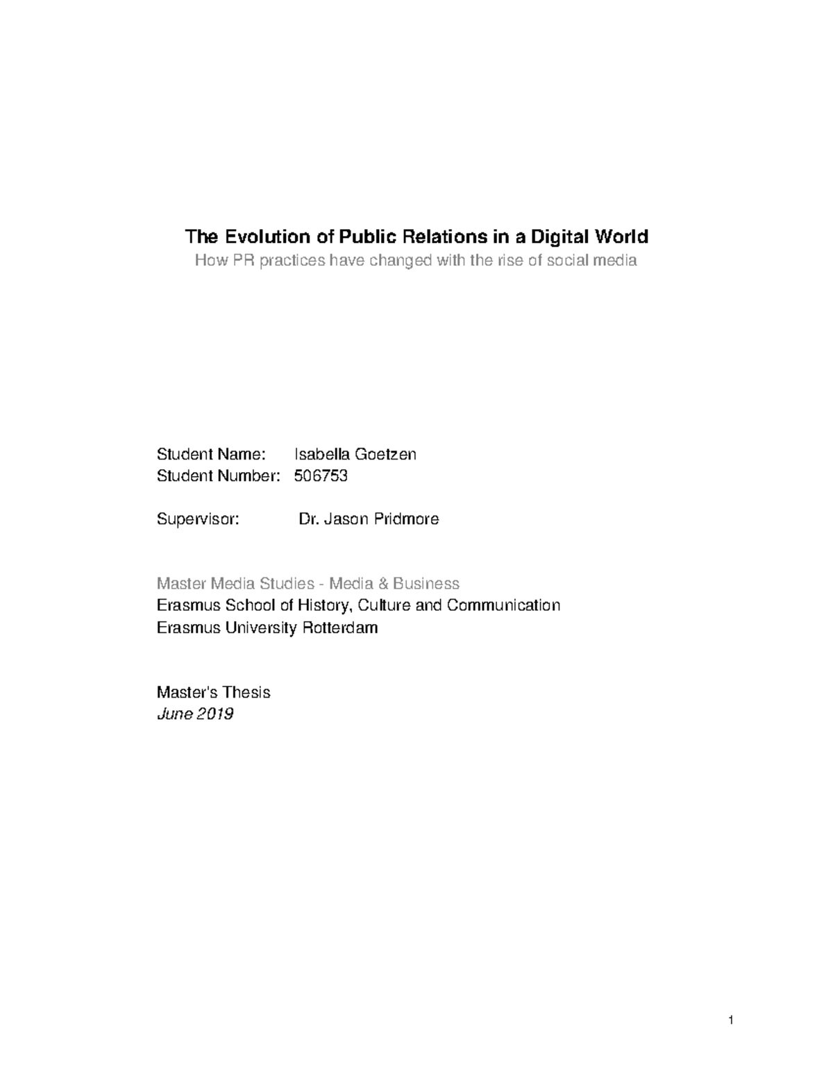 The Evolution of Public Relations in the Digital Era: A Thesis by I ...