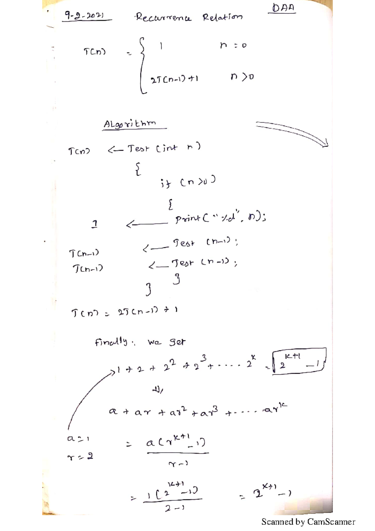 DAA -1 Recurrence Relations and Algorithm Analysis Notes - Studocu