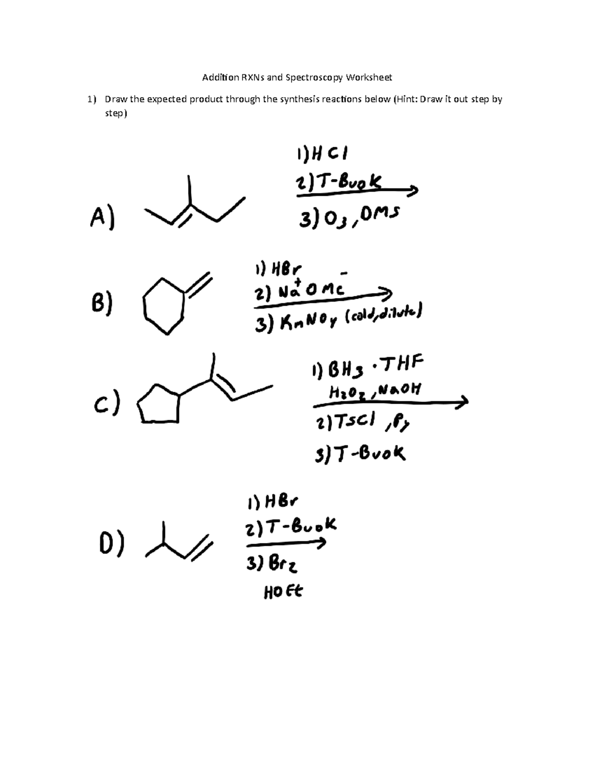 Addition RXNs and Spectroscopy Worksheet - CHEM 2410 - Studocu