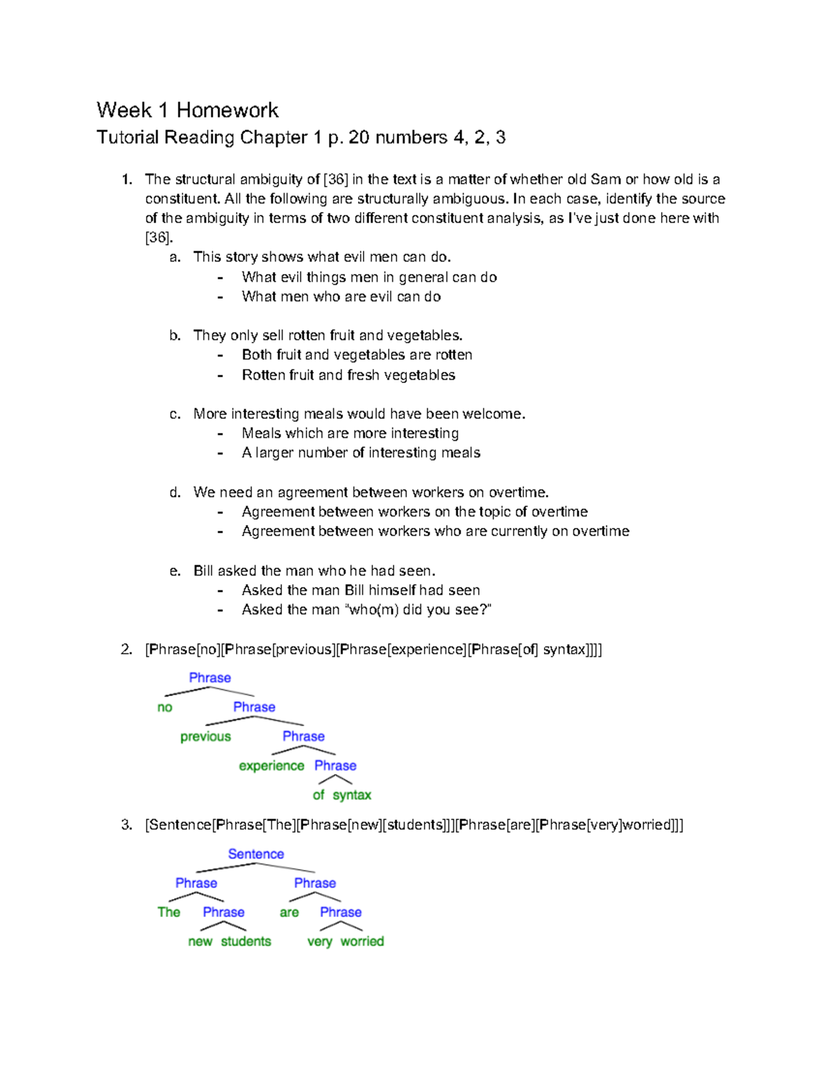 Week 1 homework answers - Week 1 Homework Tutorial Reading Chapter 1 p ...
