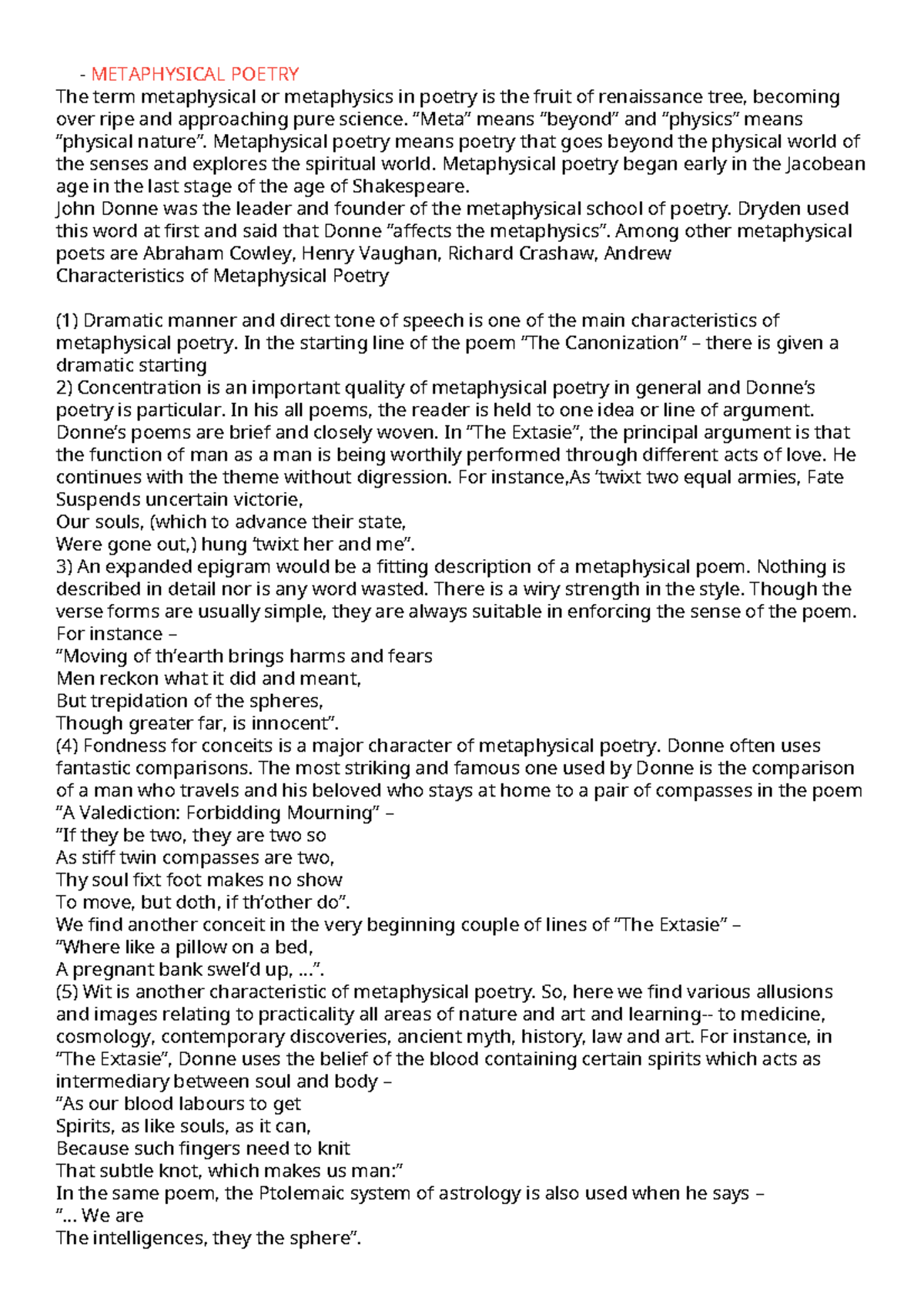 ENG 202: Metaphysical Poetry Overview and Key Characteristics - Studocu