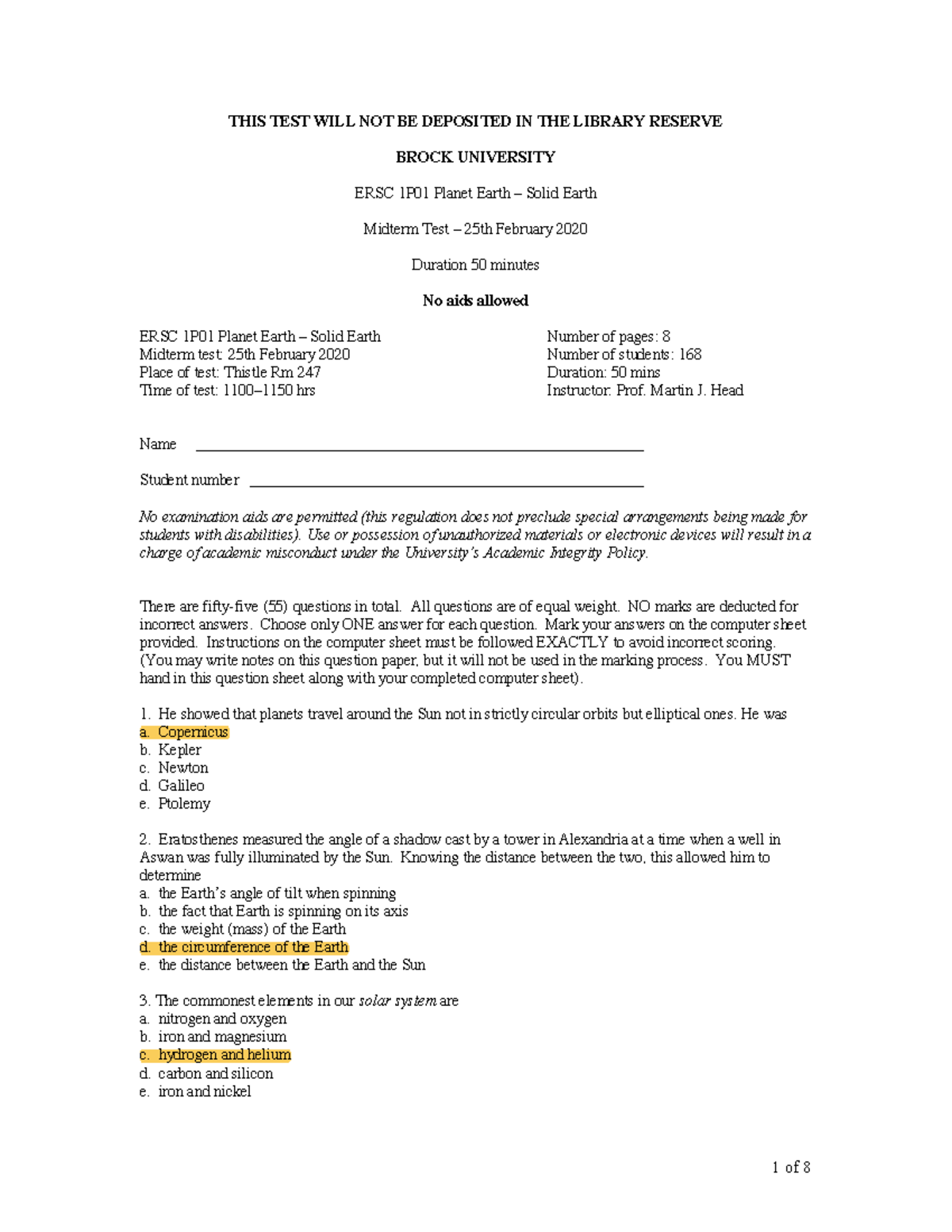 ERSC 1P01 Midterm Test Q&A - February 25, 2020 - Studocu