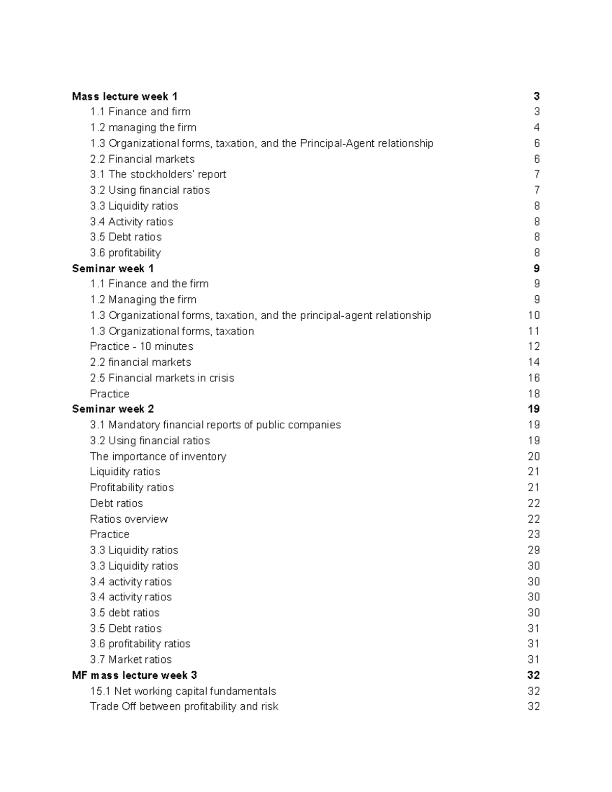MF Lecture Notes: Finance Fundamentals and Financial Ratios Overview ...
