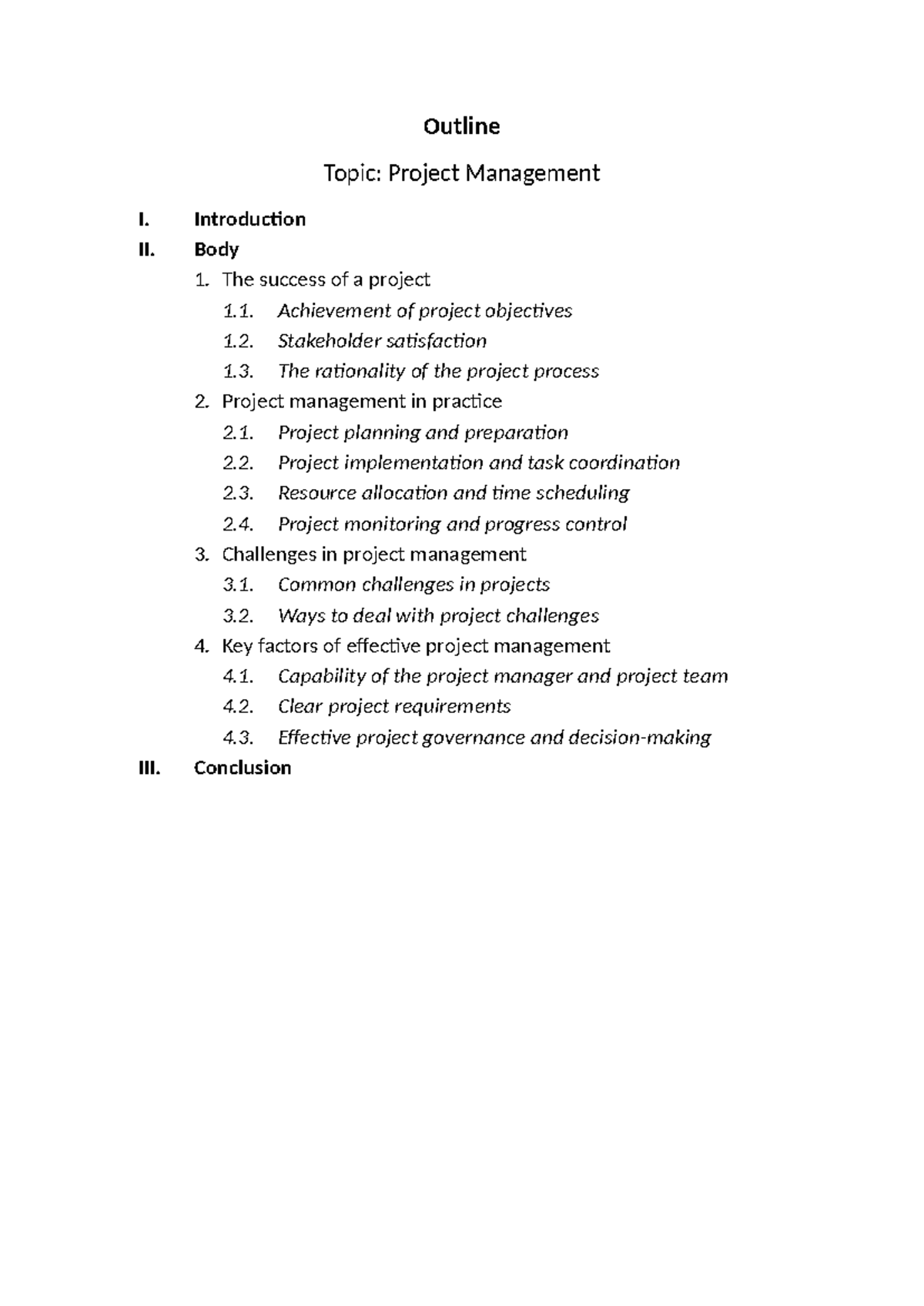 Project Management Outline: Key Factors & Challenges - Studocu