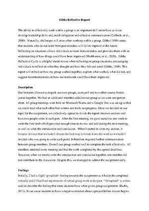 Sample Essay Using Gibbs' Reflective Model - /Services /Samples Gibbs ...