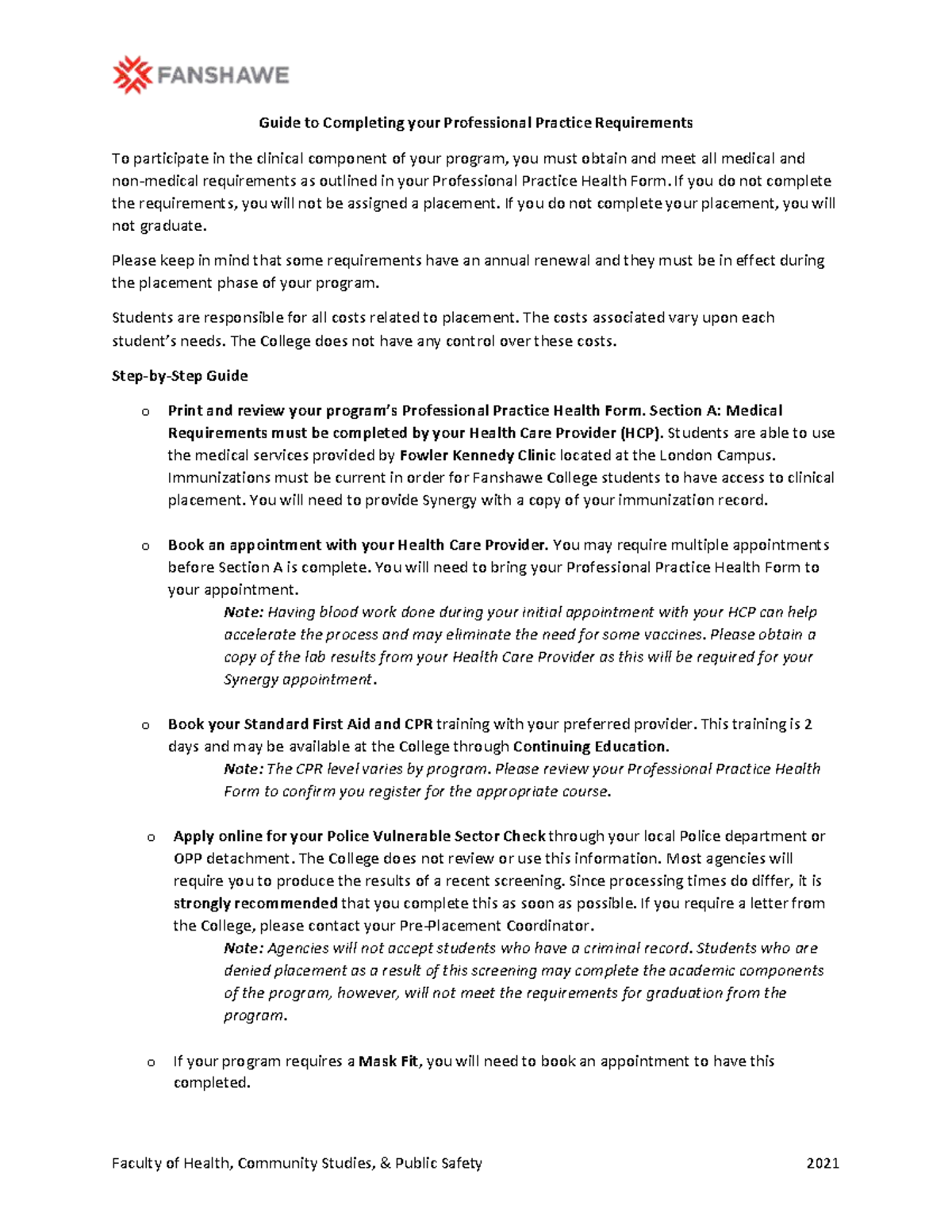 Guide to Completing Professional Practice Requirements (Health 2025 ...