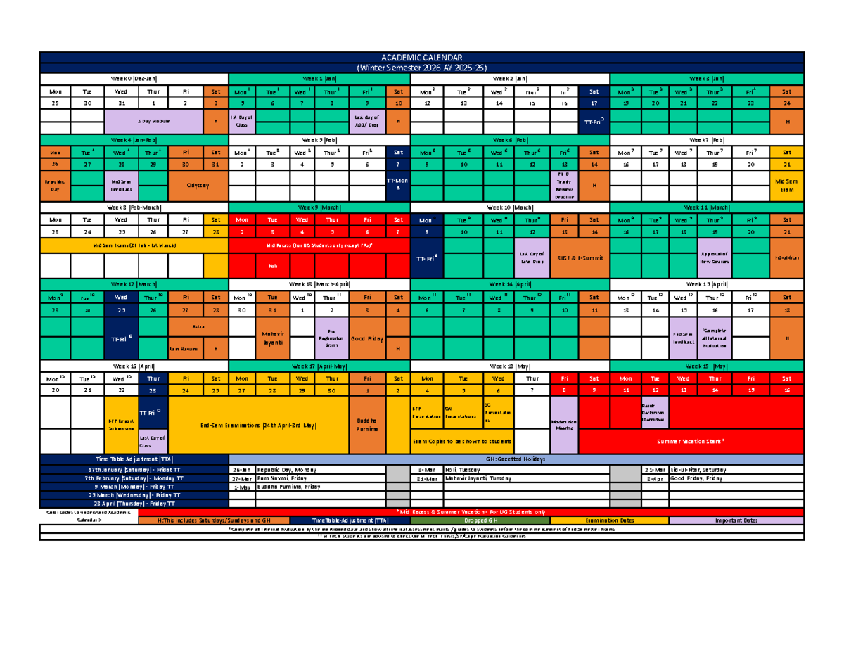 Winter Semester 2026 AY Academic Calendar Overview - Studocu