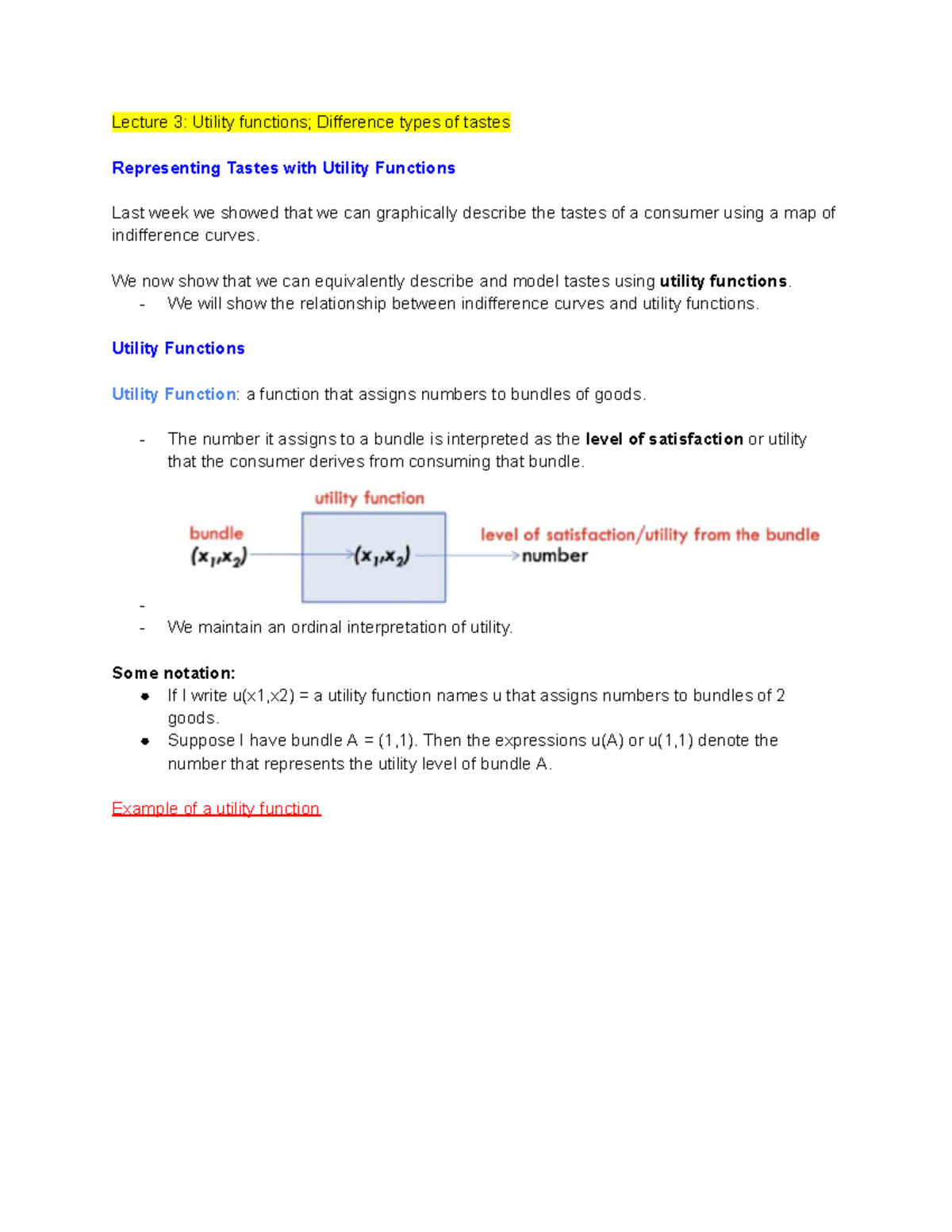 Intermediate Microeconomics (IM 202) Lecture 3: Utility Functions ...