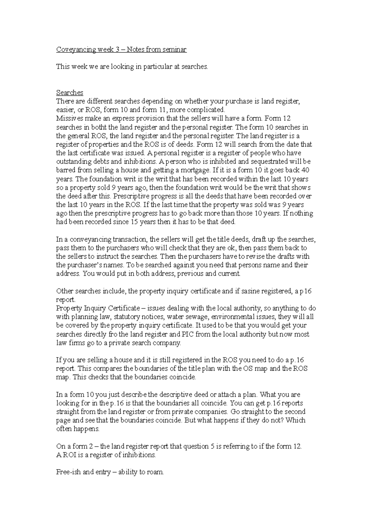 Coveyancing week 3 – Notes from seminar - Coveyancing week 3 – Notes ...