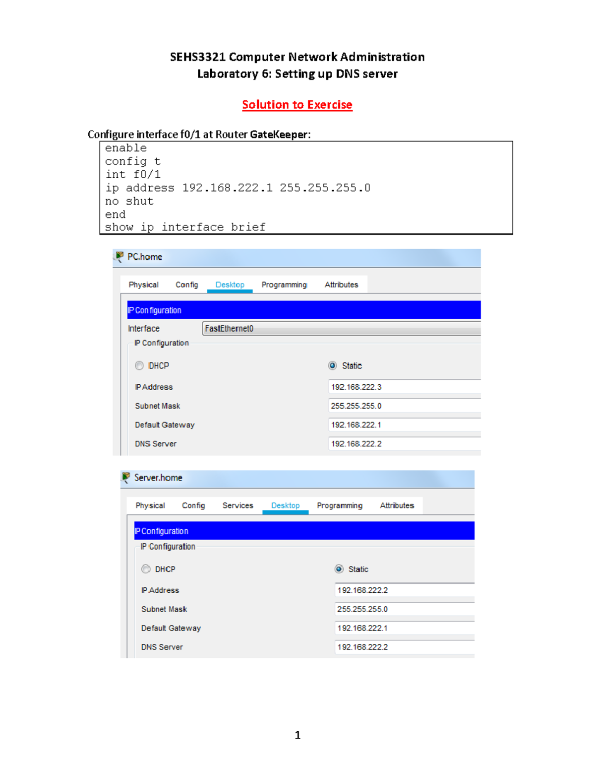 Lab 6 - Solution - NA NA NA - 1 SEHS3321 Computer Network ...