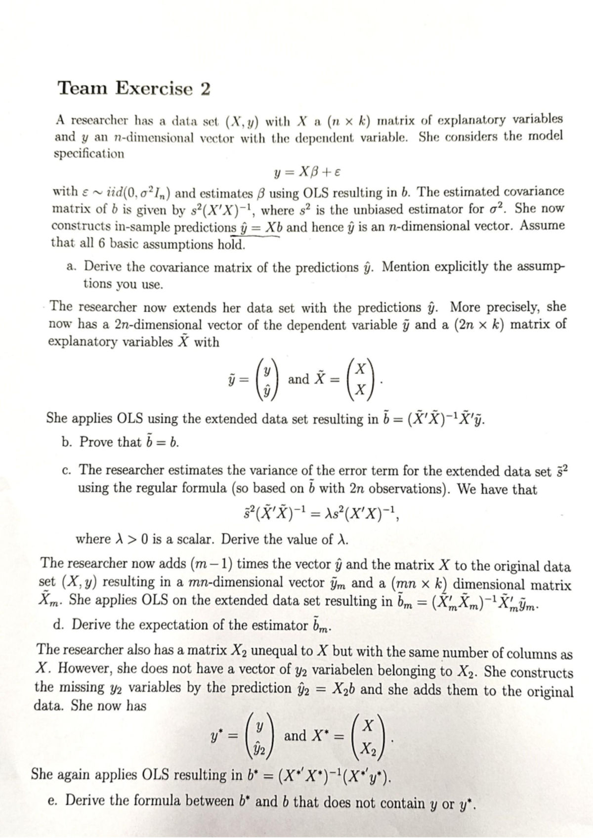 Team Exercise 2: OLS Estimation and Prediction Covariance Analysis ...