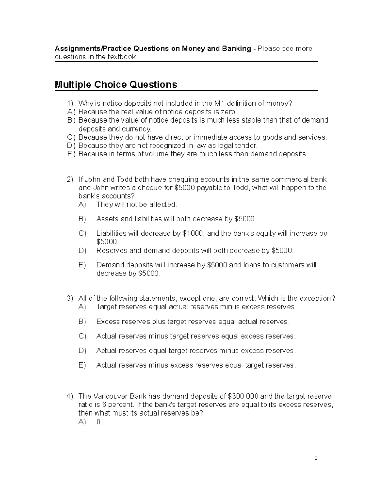 Assignments on Money & Banking (Course: ECON 101) - Chapter 8 Review ...