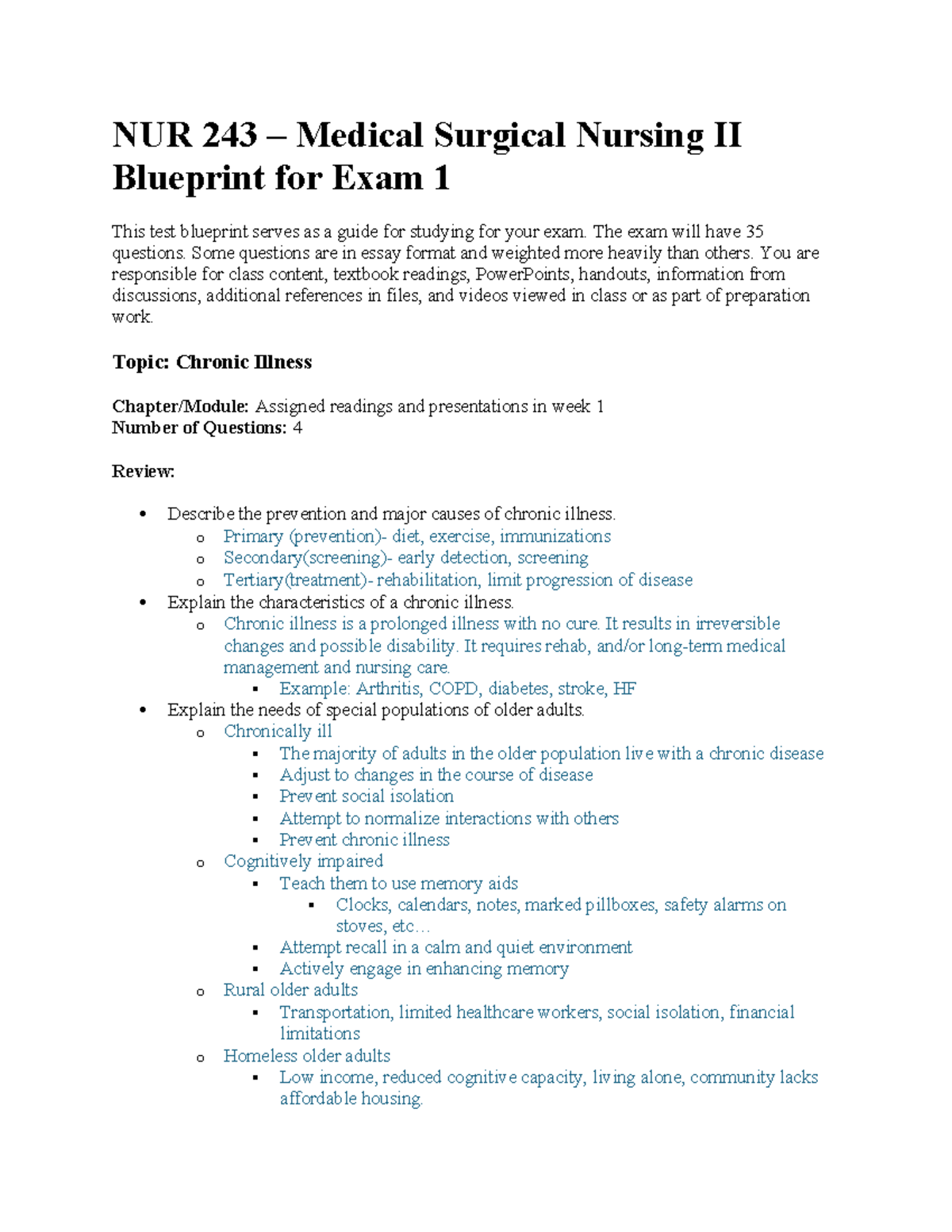 NUR 243 Med Surg II Exam 1 Review: Essential Concepts & Guidelines ...