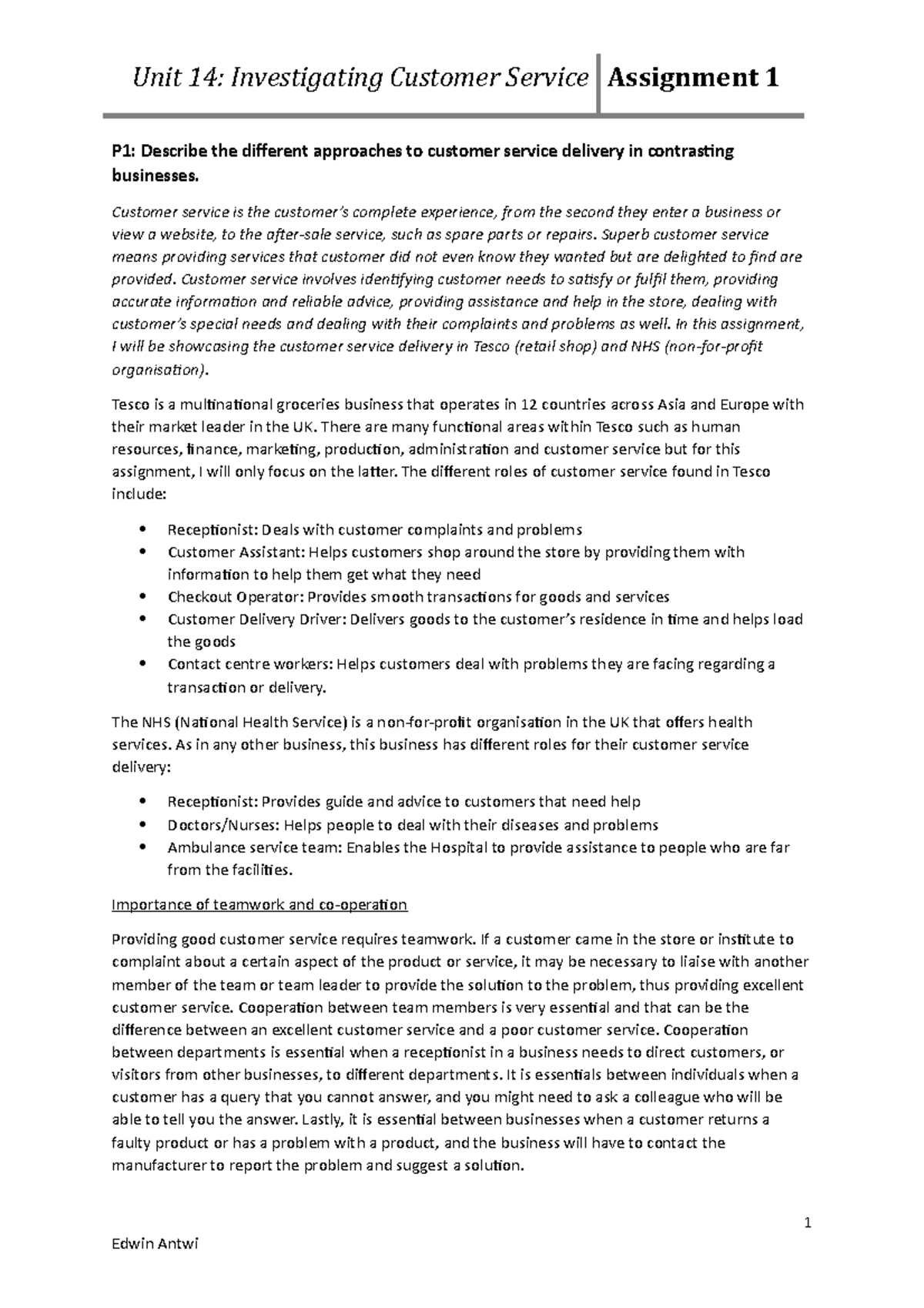Customer Service Strategies in Tesco & NHS: Approaches & Legislation ...