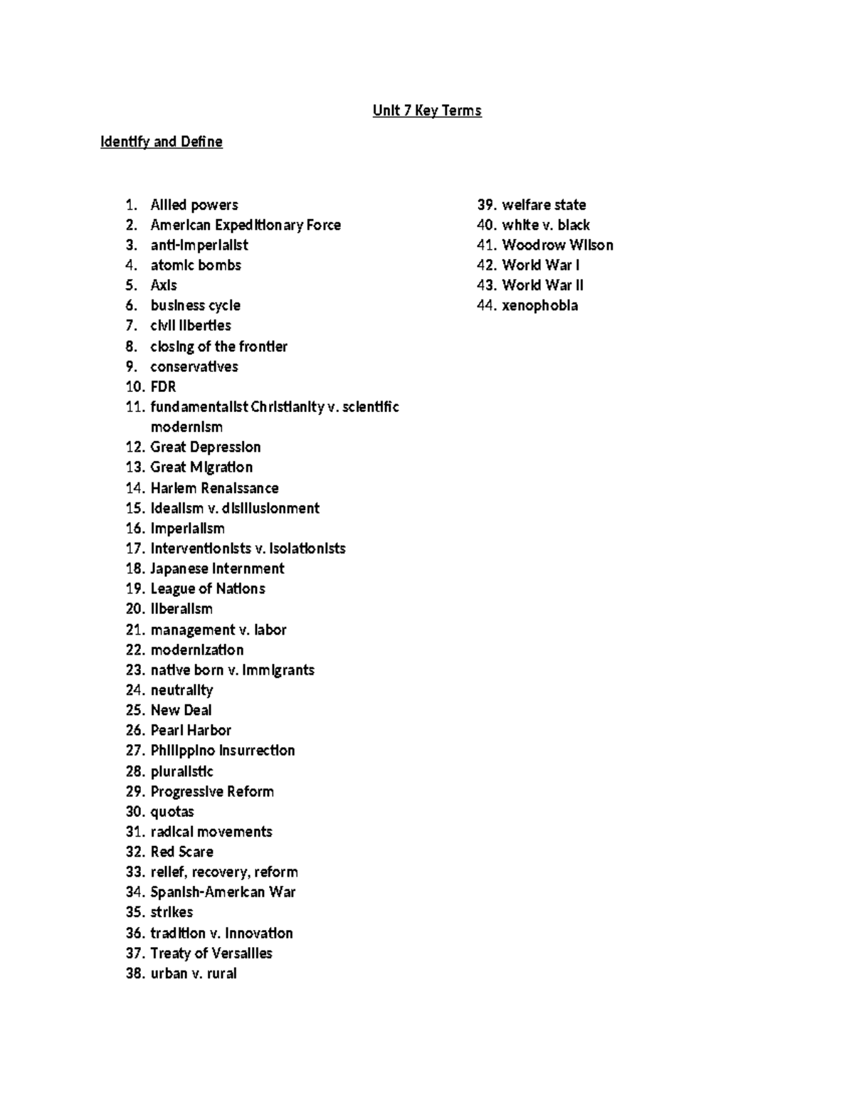 Unit 7 Key Terms Overview for History Studies - Studocu