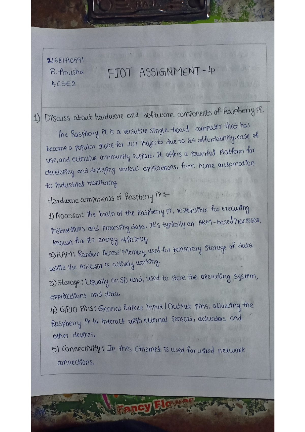 Iot assignment 4 - Good - 21681A0591 R. Anusha FIOT CSE2 1) Discuss ...