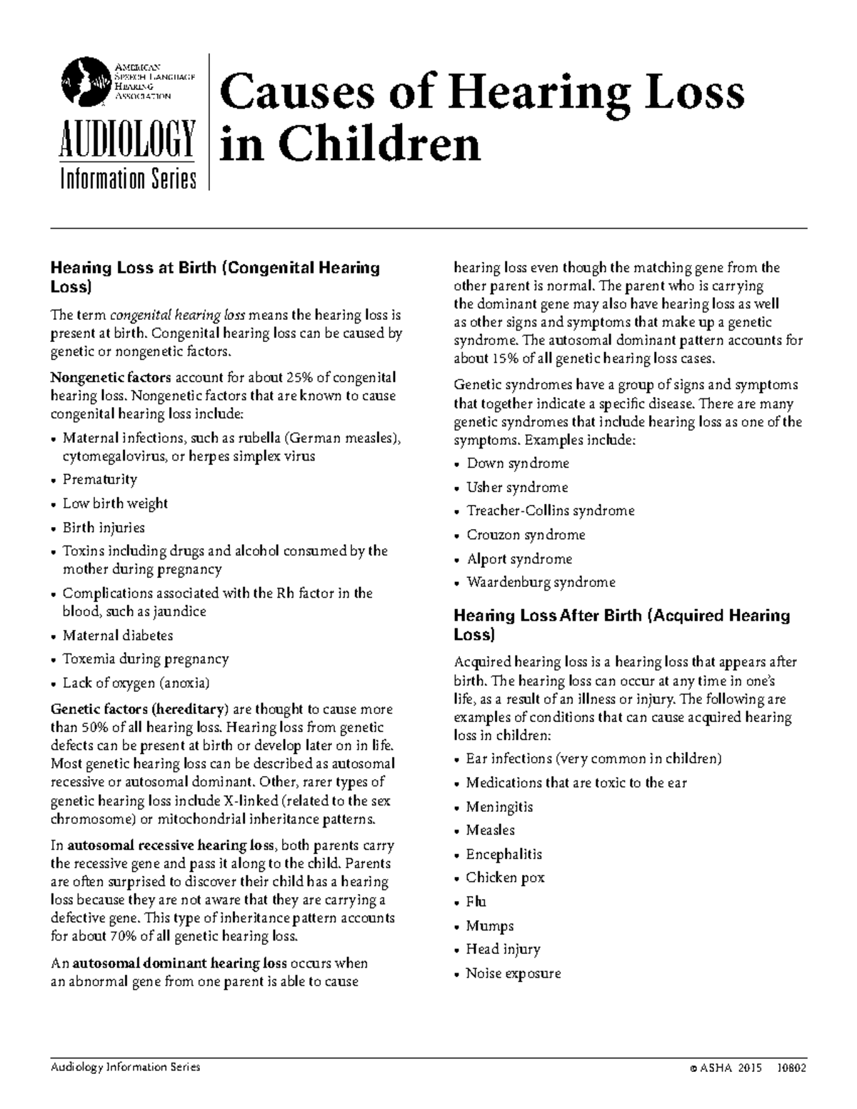 Causes of Hearing Loss in Children: An Audiology Overview - Studocu